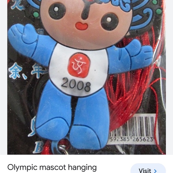 NWOT 2008 Beijing Olympic blue mascot w/red silk knotted hanging tassel - Picture 7 of 11
